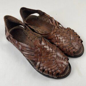 Women's Brown Woven Leather Sandals